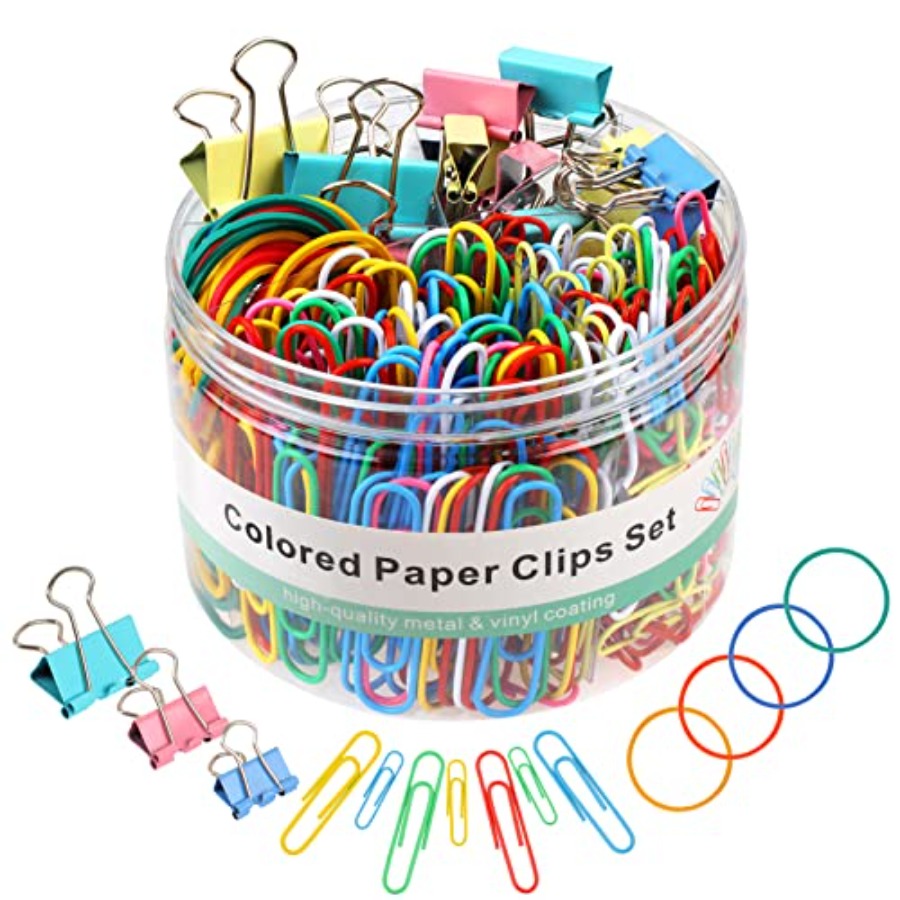Binder Clip Assorted - 300 Pcs Binder Clips, Rubber Bands,