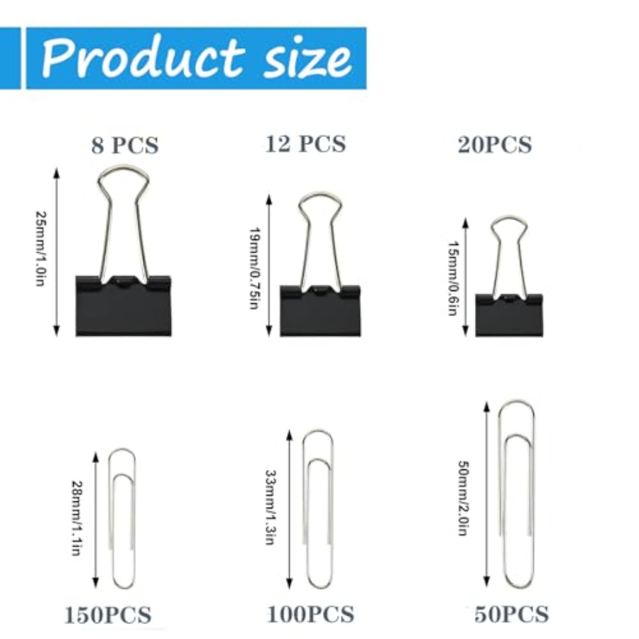 340 PCS Paper Clips and Binder - Binder Clip Assorted avis et prix
