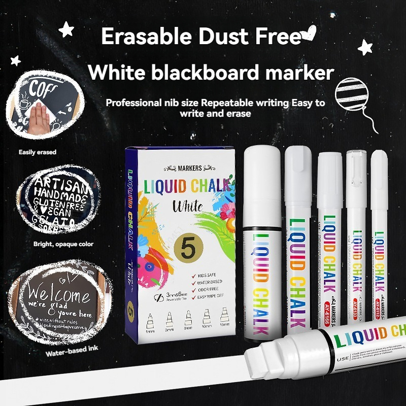 5pcs/set White Chalk Markers L - Correction Fluid White avis et prix