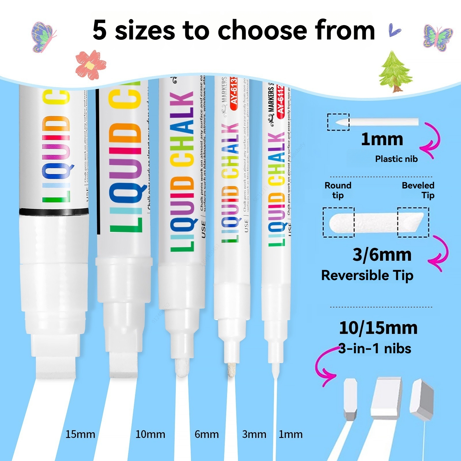 5pcs/set White Chalk Markers L - Correction Fluid White avis et prix