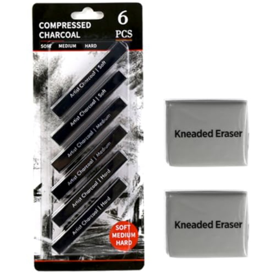 Compressed Charcoal Sticks 6 P - Rubber Eraser Kneaded avis et prix