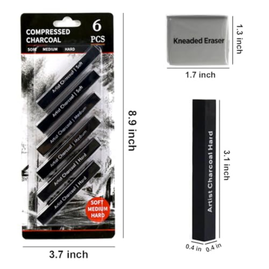 Compressed Charcoal Sticks 6 P - Rubber Eraser Kneaded avis et prix