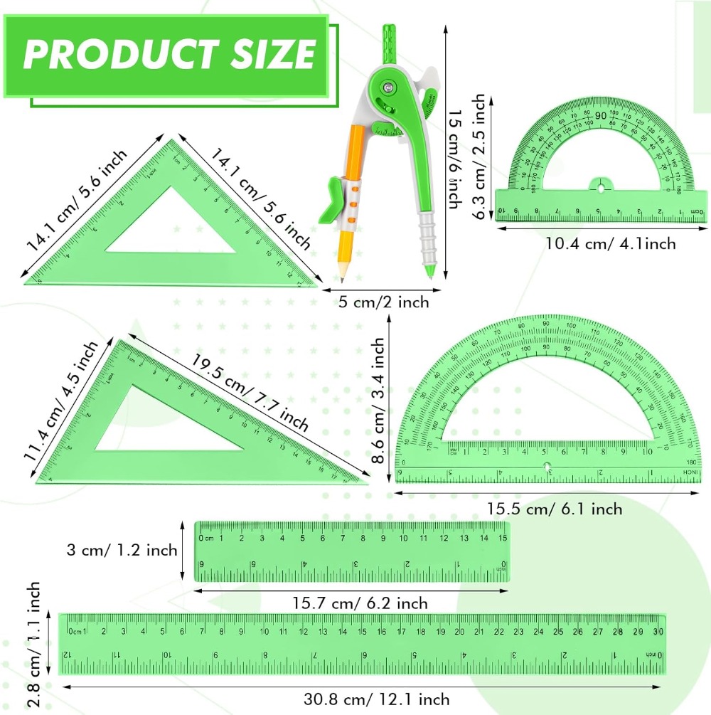 7 Pcs Geometry Math Set: 6/4 I - Ruler Set Transparent avis et prix
